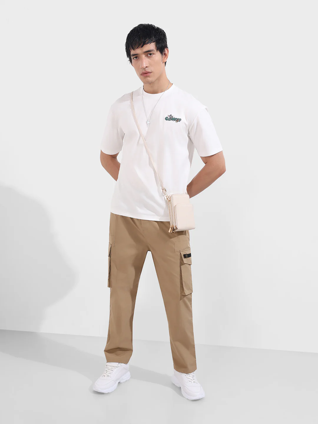 Men's Khaki Relaxed Fit Textured Utility Joggers - Image 2
