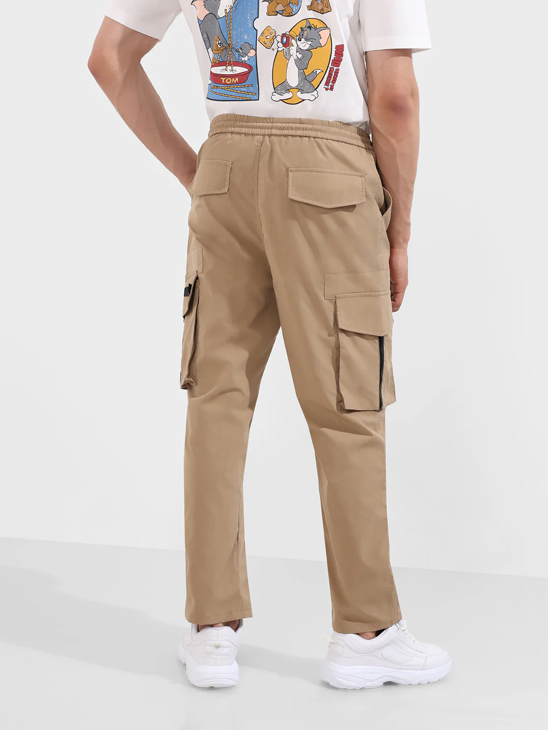 Men's Khaki Relaxed Fit Textured Utility Joggers - Image 5