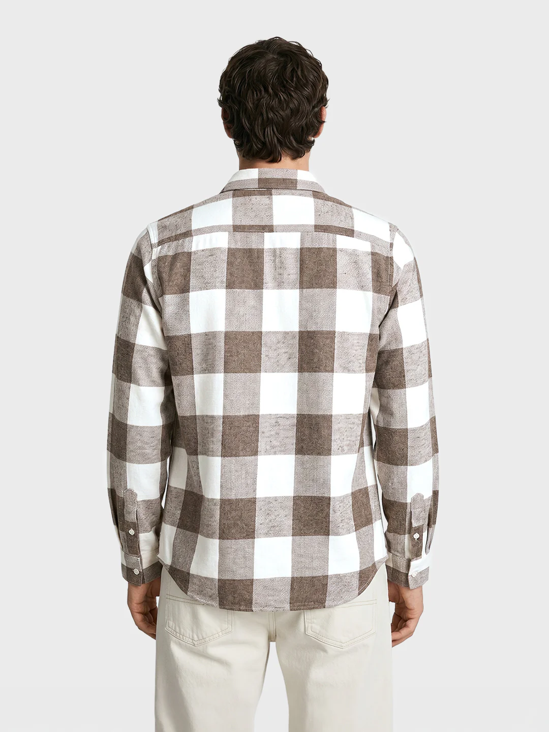 Men's Khaki Slim Fit Checkered Casual Shirt - Image 5