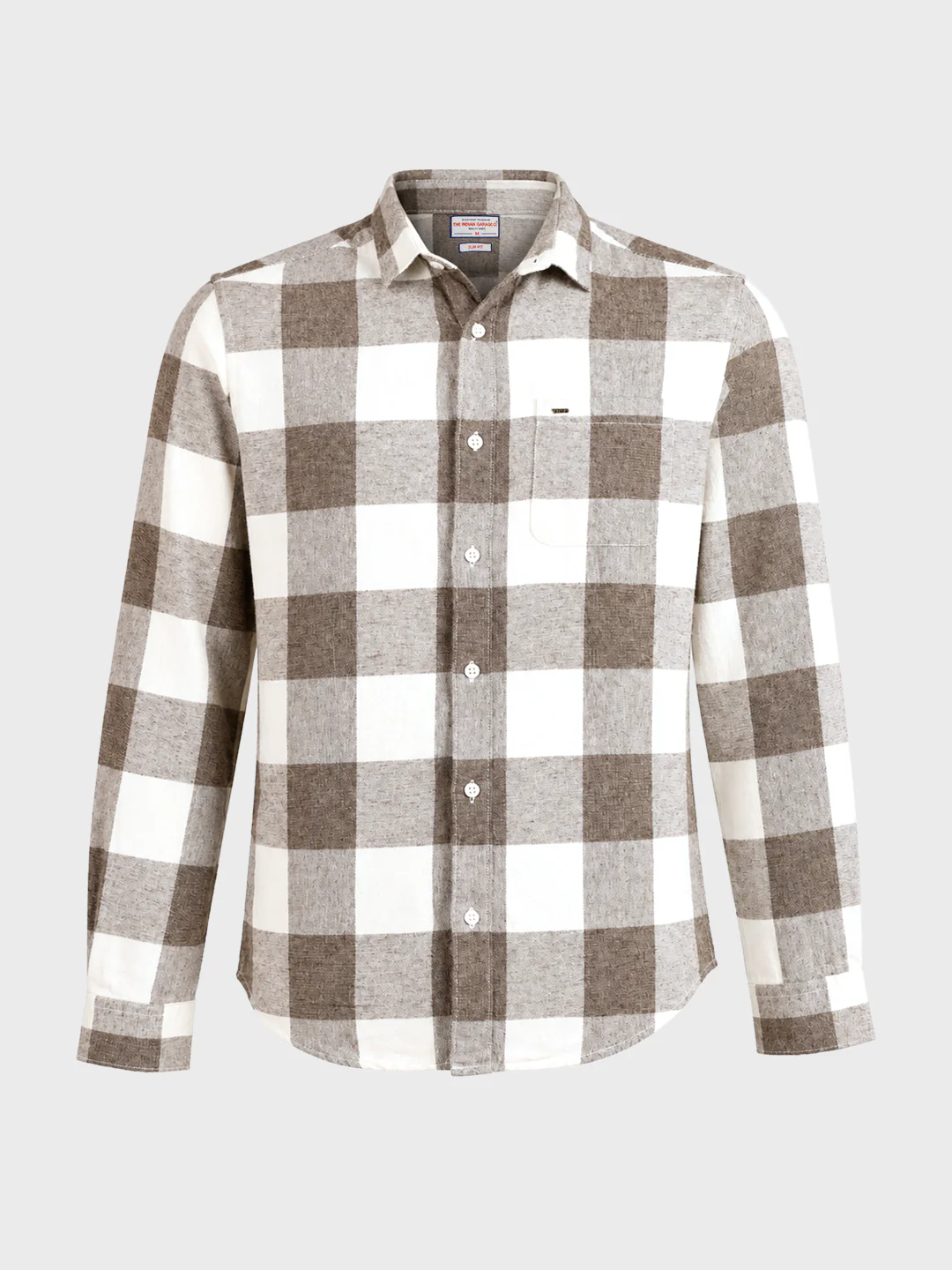 Men's Khaki Slim Fit Checkered Casual Shirt - Image 6