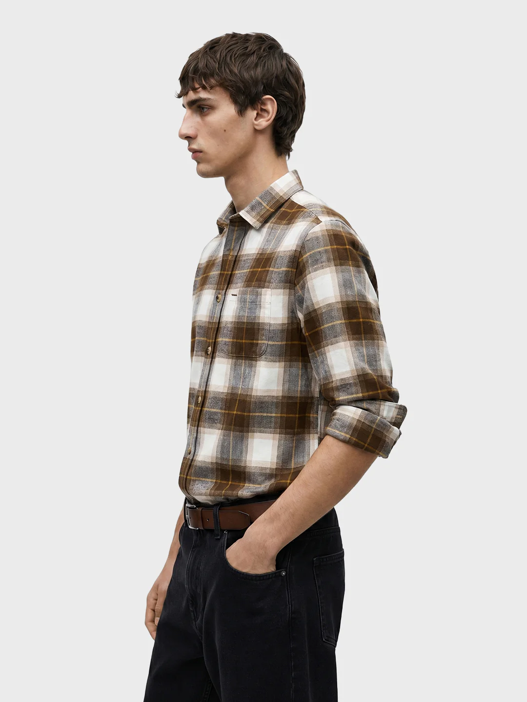 Men's Khaki Slim Fit Checkered Casual Shirt - Image 4
