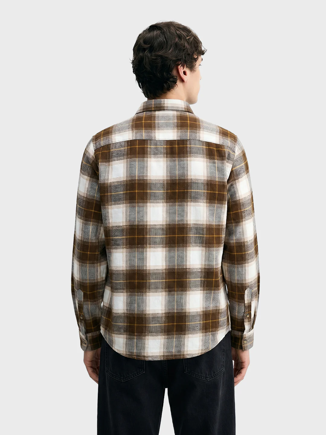 Men's Khaki Slim Fit Checkered Casual Shirt - Image 5