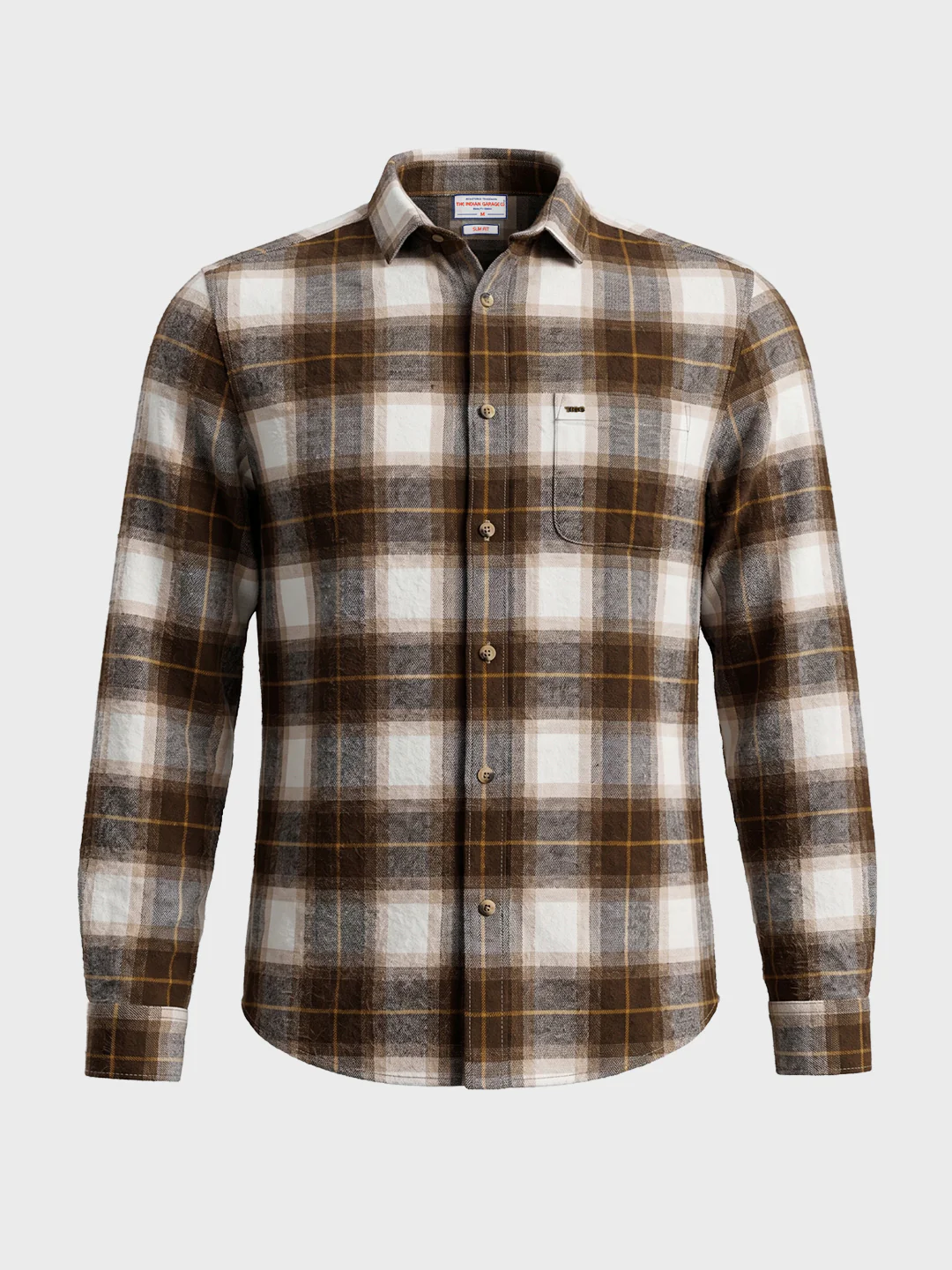 Men's Khaki Slim Fit Checkered Casual Shirt - Image 6