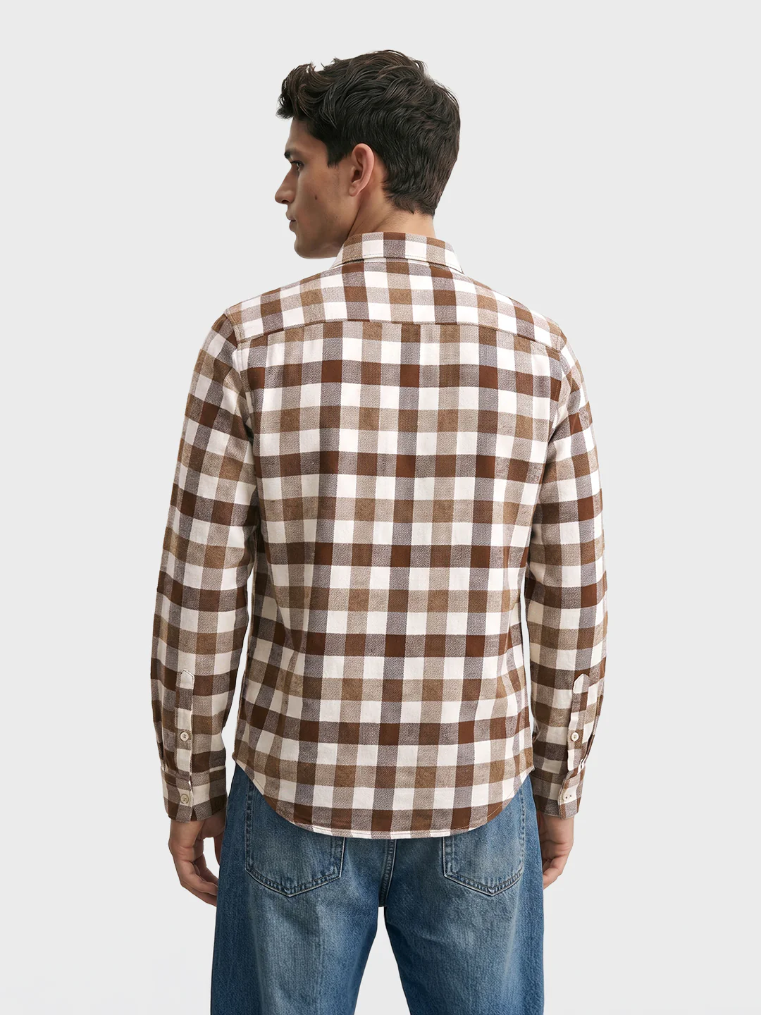 Men's Khaki Slim Fit Checkered Casual Shirt - Image 5