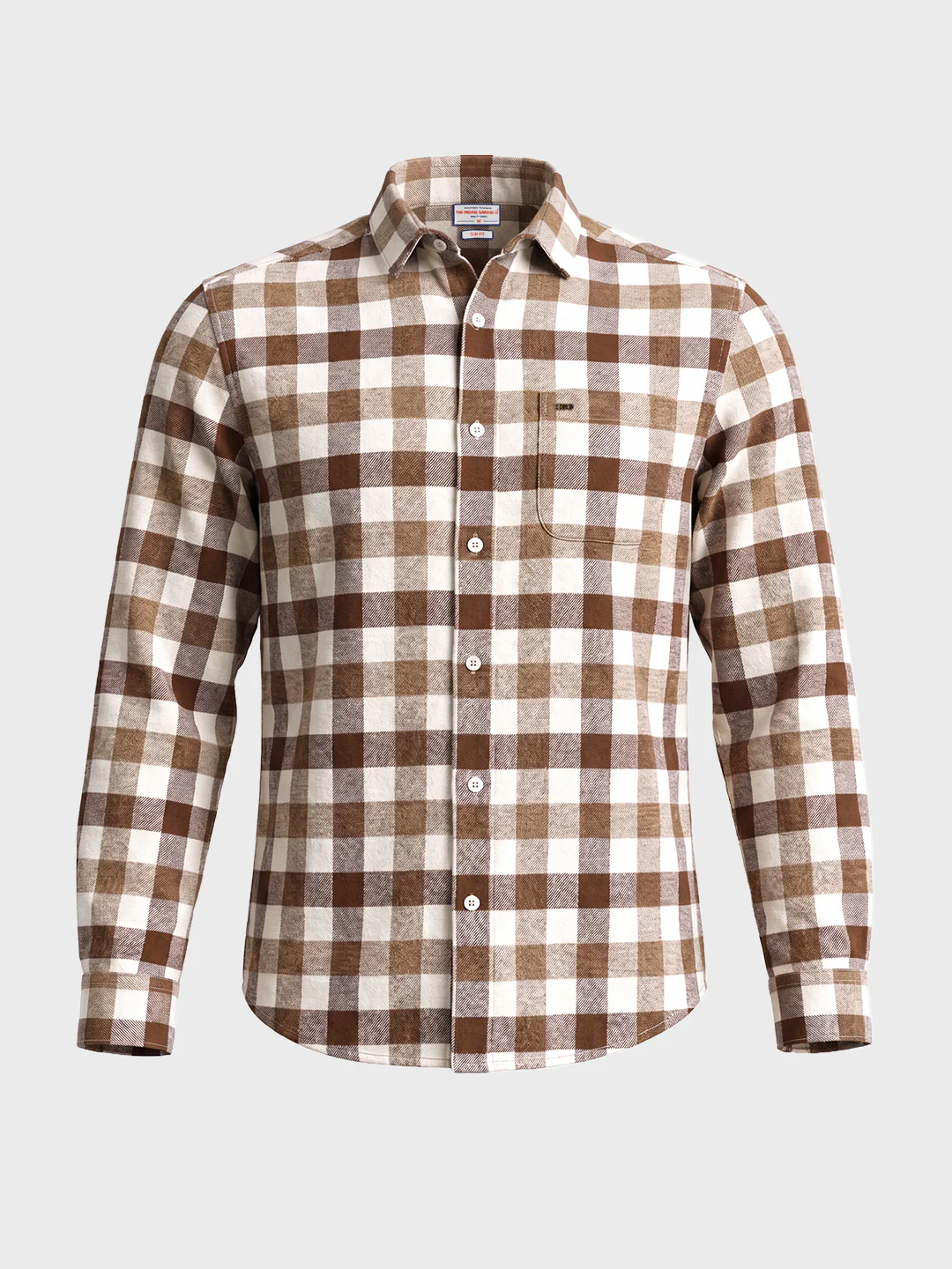 Men's Khaki Slim Fit Checkered Casual Shirt - Image 6
