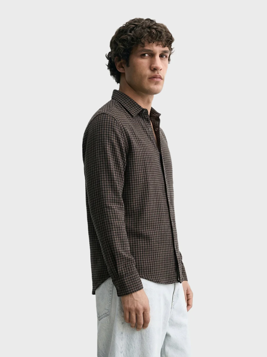 Men's Khaki Slim Fit Checkered Casual Shirt - Image 2