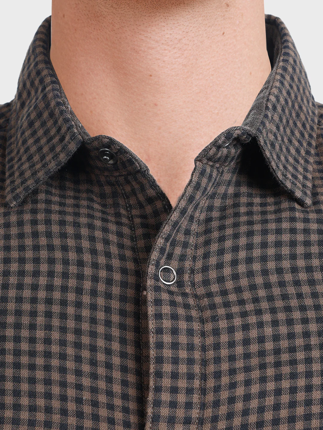 Men's Khaki Slim Fit Checkered Casual Shirt - Image 6