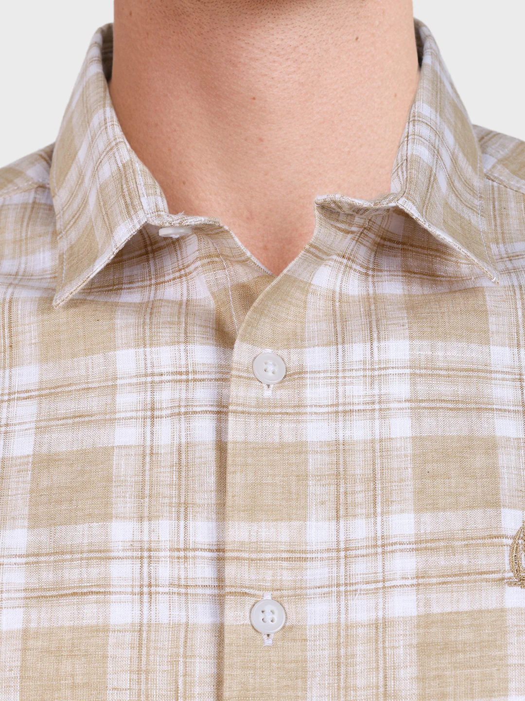 Men's Khaki Slim Fit Checkered Casual Shirt - Image 3