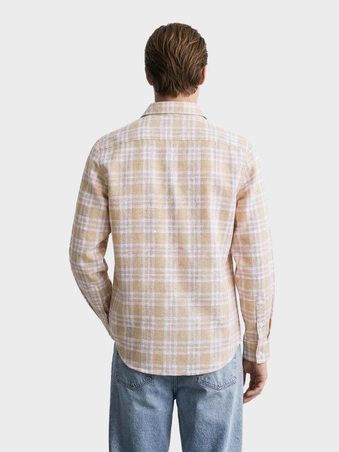 Men's Khaki Slim Fit Checkered Casual Shirt - Image 5