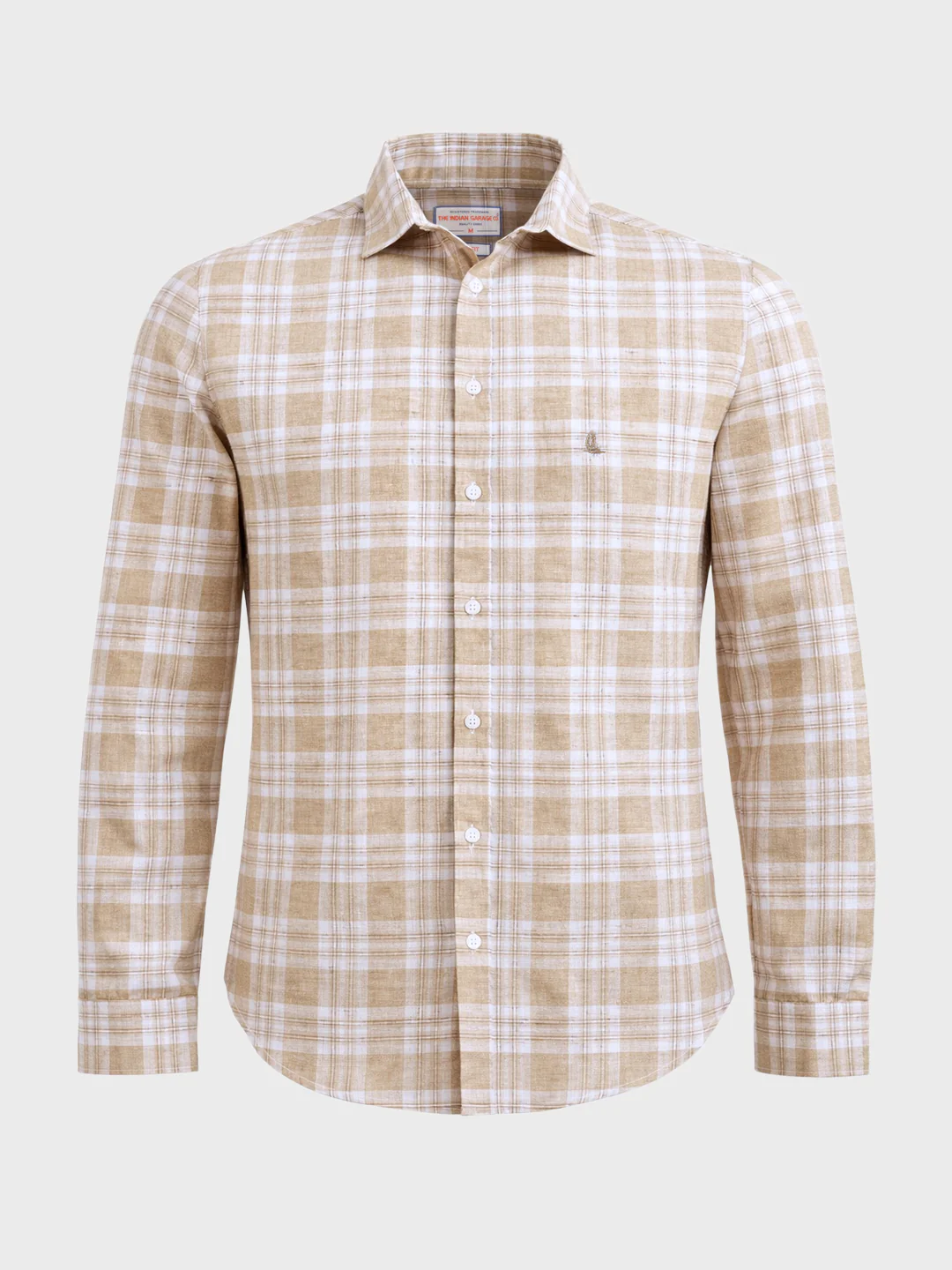 Men's Khaki Slim Fit Checkered Casual Shirt - Image 6