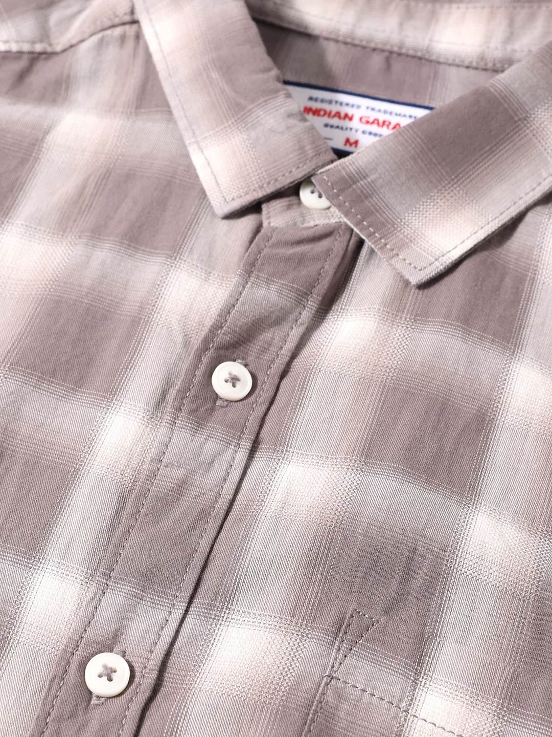 Men's Khaki Slim Fit Checkered Casual Shirt - Image 3