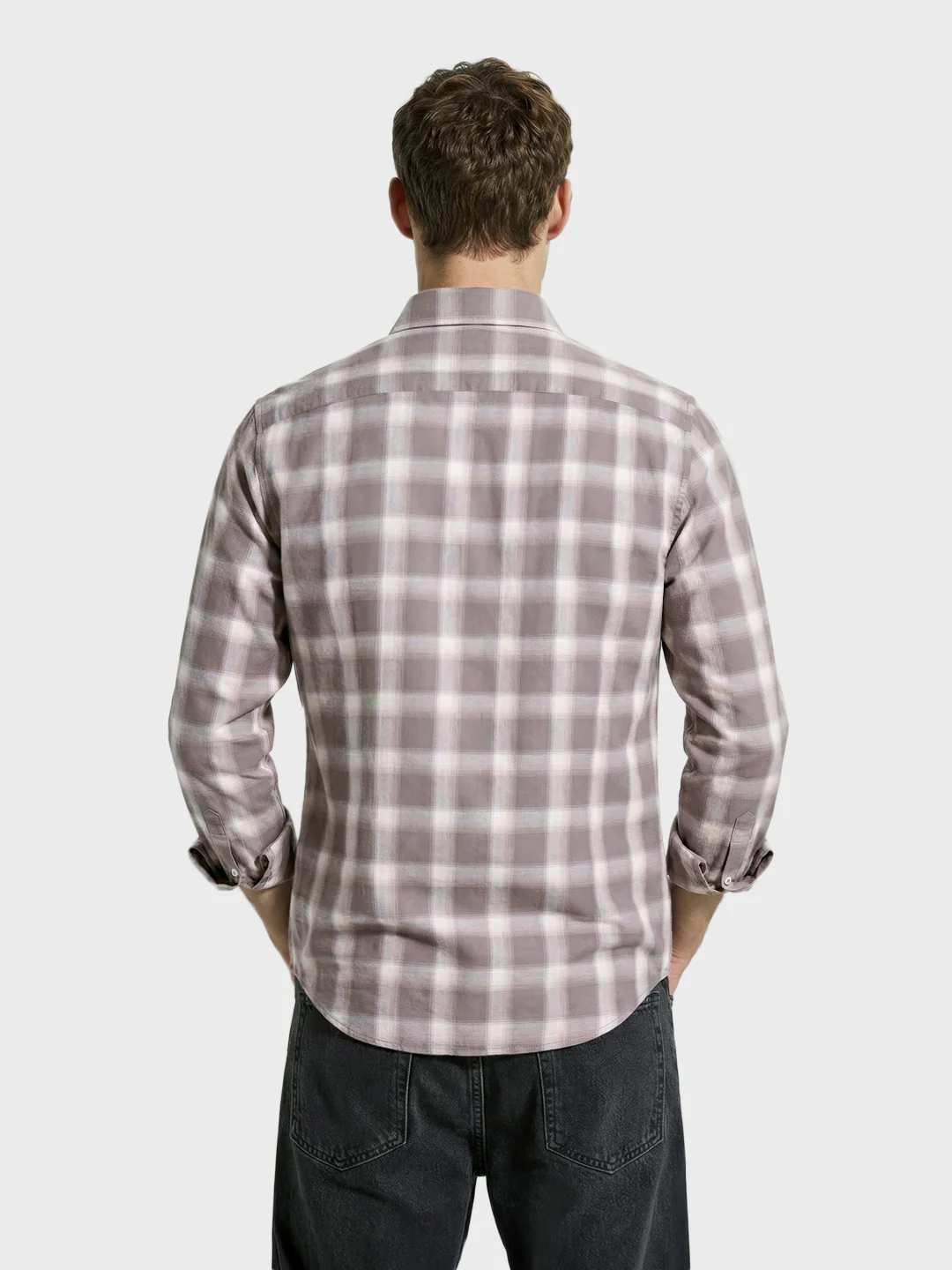 Men's Khaki Slim Fit Checkered Casual Shirt - Image 4