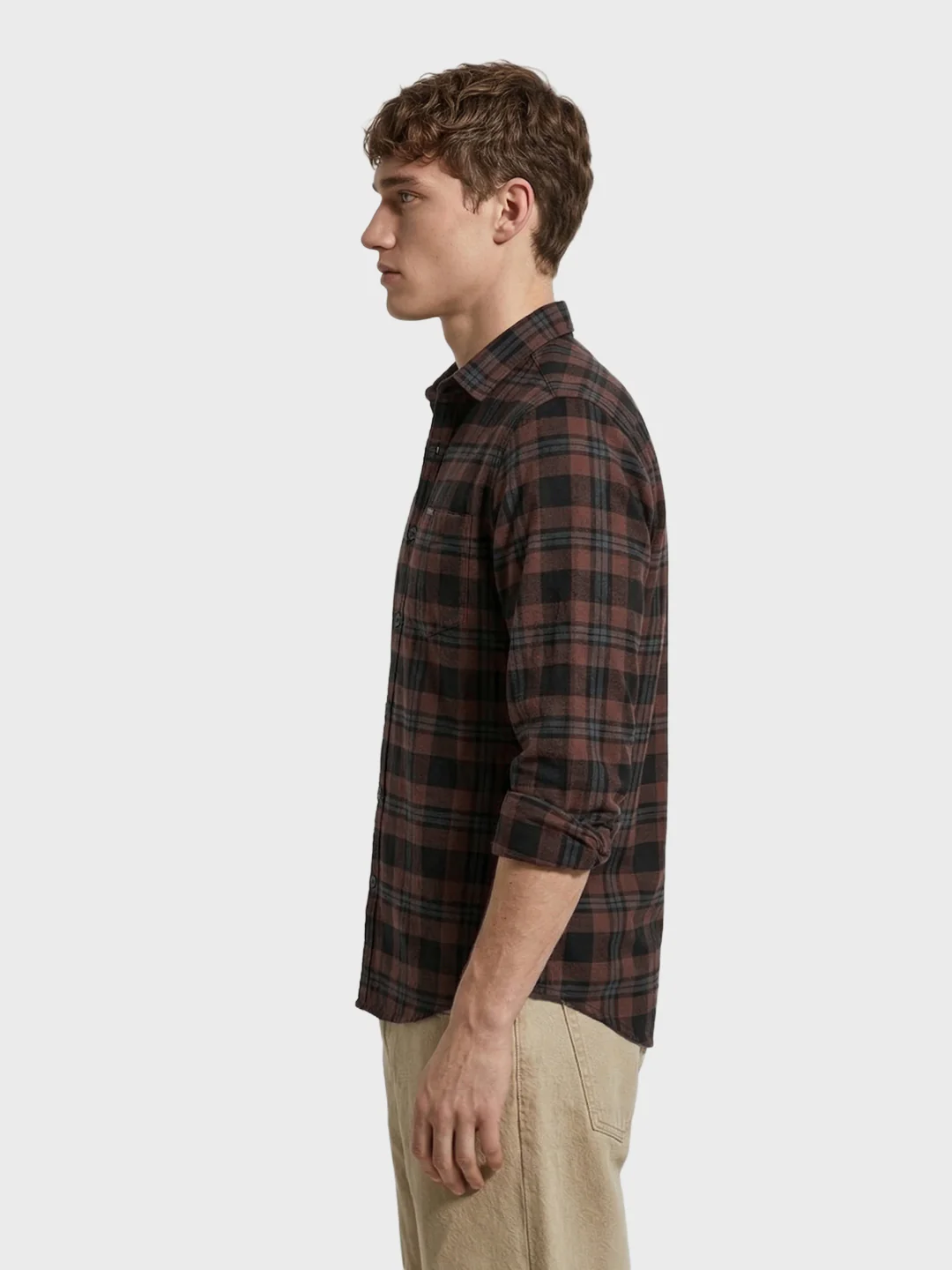 Men's Khaki Slim Fit Checkered Casual Shirt - Image 4
