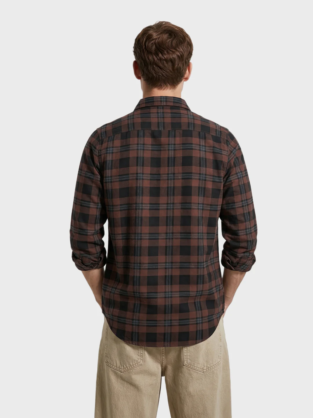 Men's Khaki Slim Fit Checkered Casual Shirt - Image 5