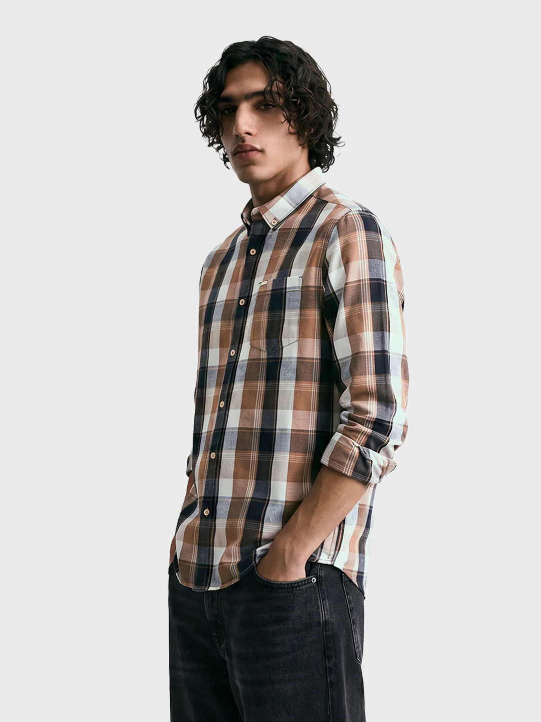 Men's Khaki Slim Fit Checkered Casual Shirts - Image 4