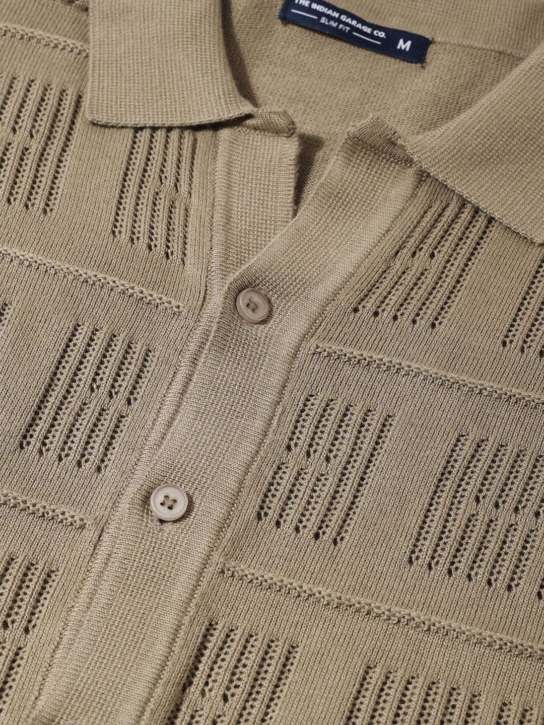 Men's Khaki Slim Fit Flat Knit Textured Shirt - Image 3