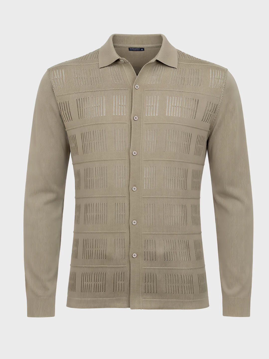Men's Khaki Slim Fit Flat Knit Textured Shirt - Image 4