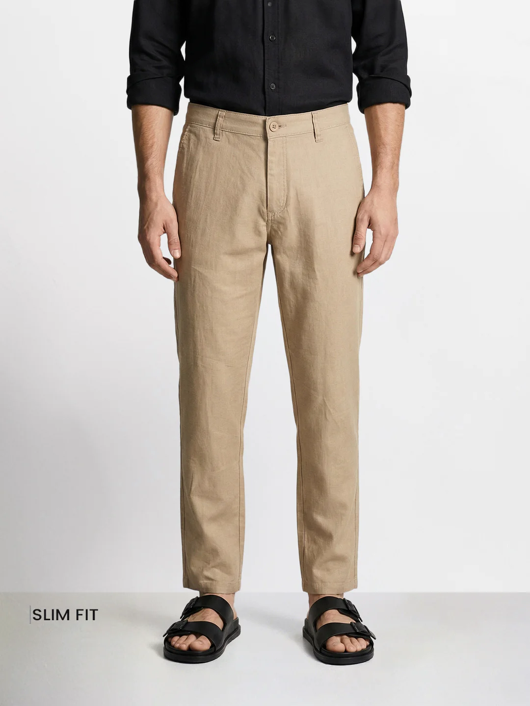 Men's Khaki Slim Fit Solid Casual Chinos - Image 2