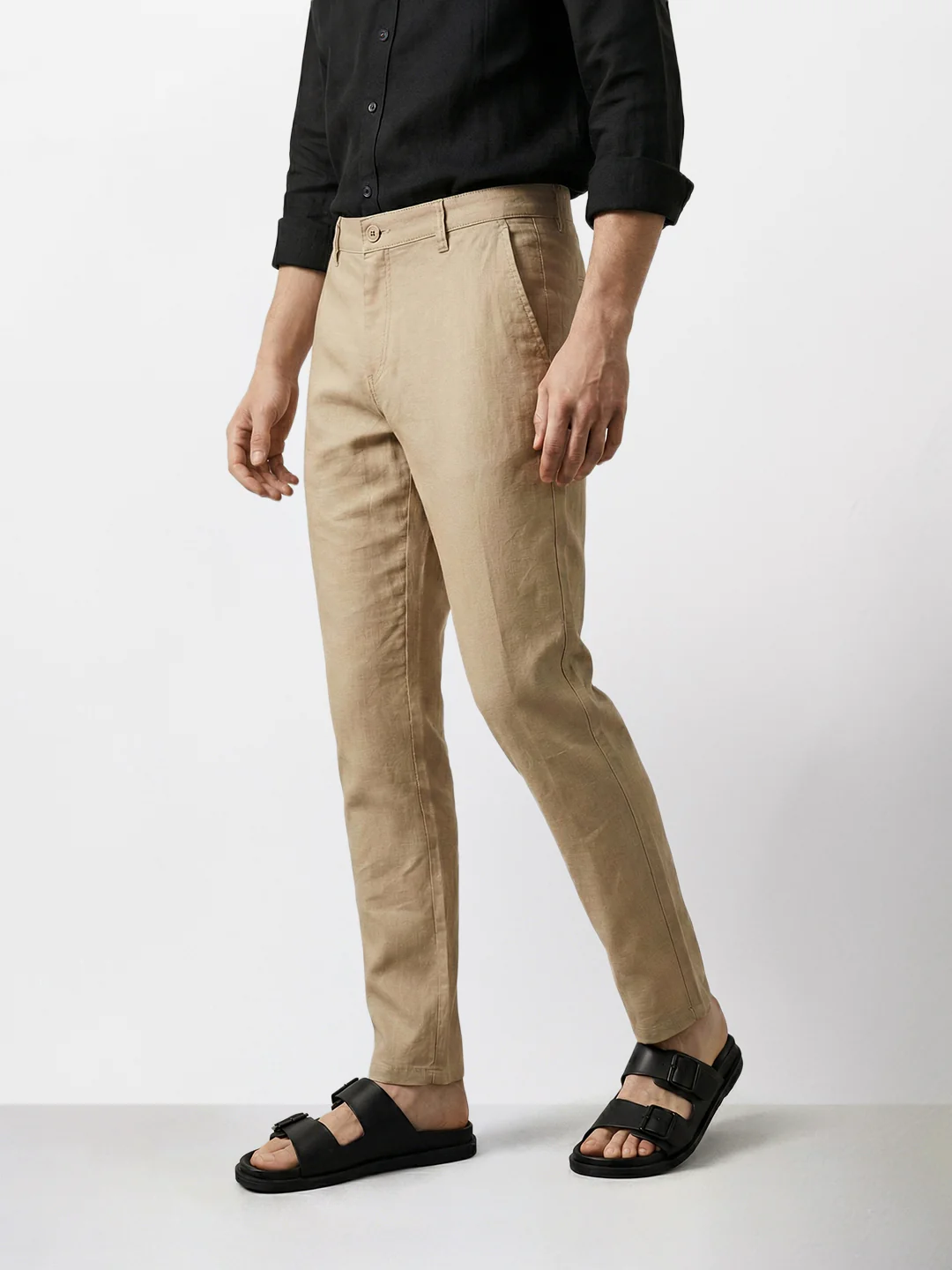 Men's Khaki Slim Fit Solid Casual Chinos - Image 3