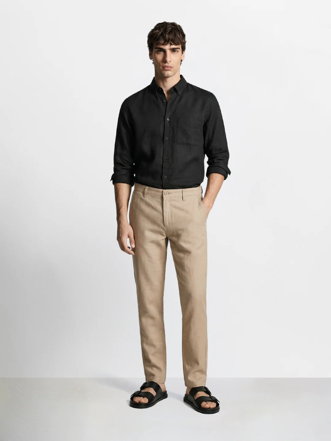 Men's Khaki Slim Fit Solid Casual Chinos - Image 5
