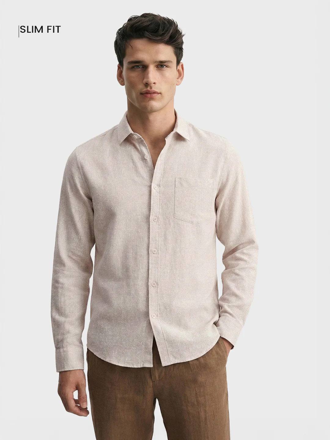 Men's Khaki Slim Fit Solid Casual Shirt - Image 2
