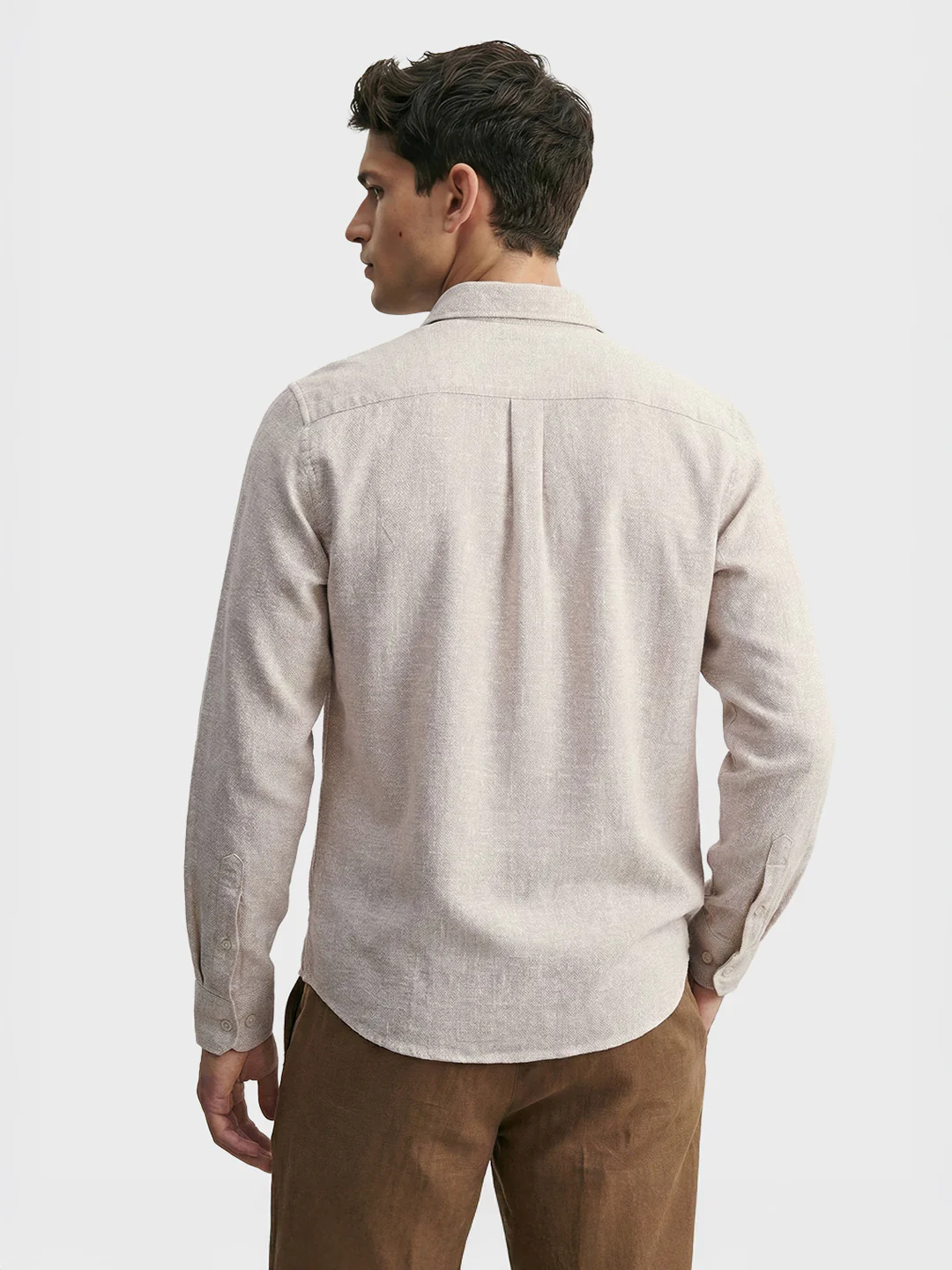Men's Khaki Slim Fit Solid Casual Shirt - Image 3
