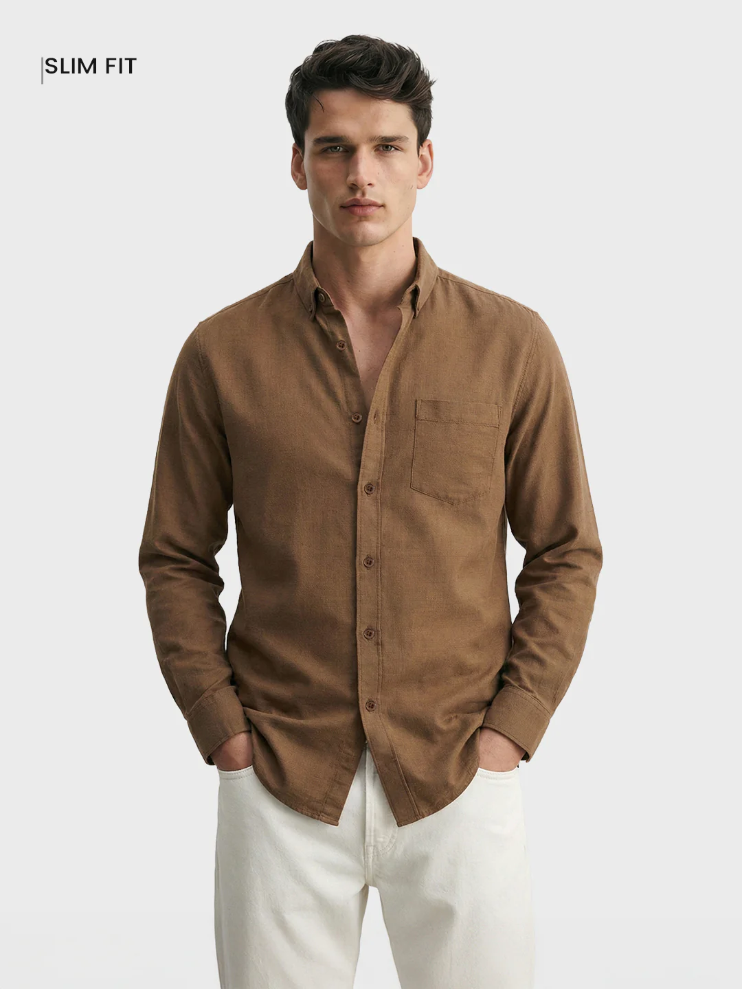 Men's Khaki Slim Fit Solid Casual Shirt - Image 2