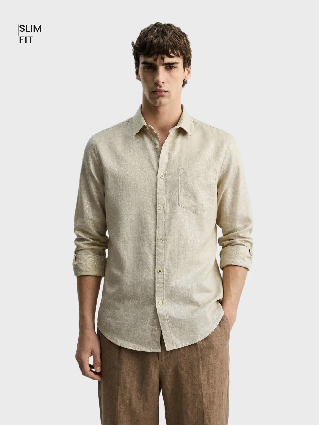 Men's Khaki Slim Fit Solid Casual Shirt - Image 2