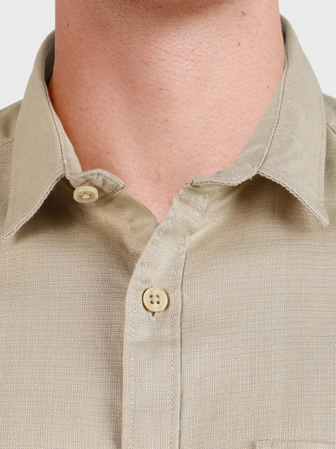 Men's Khaki Slim Fit Solid Casual Shirt - Image 3