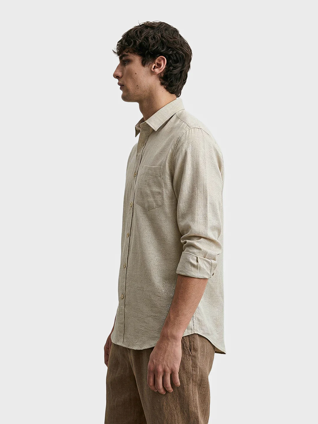 Men's Khaki Slim Fit Solid Casual Shirt - Image 4