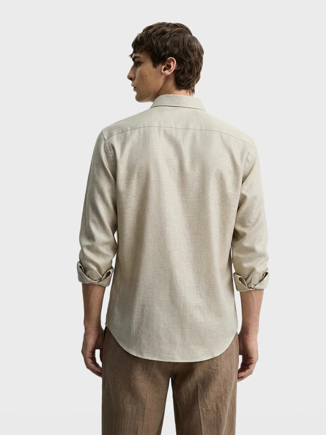 Men's Khaki Slim Fit Solid Casual Shirt - Image 5