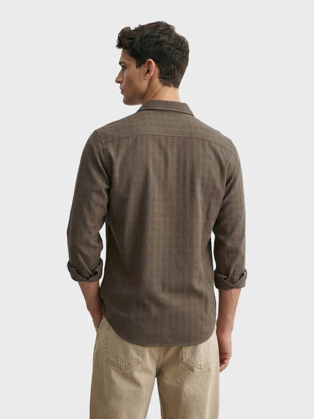 Men's Khaki Slim Fit Solid Casual Shirt - Image 5