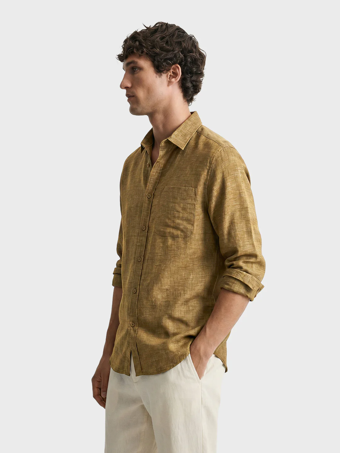 Men's Khaki Slim Fit Solid Casual Shirts - Image 4