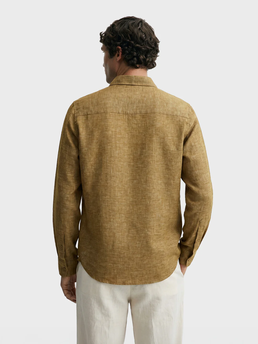 Men's Khaki Slim Fit Solid Casual Shirts - Image 5