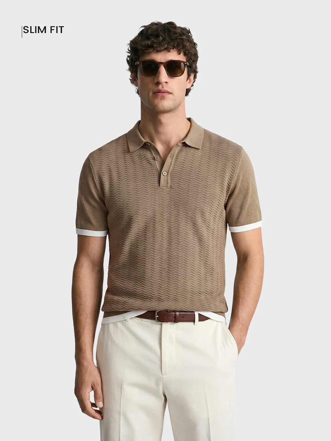Men's Khaki Slim Fit Solid Casual T-Shirt - Image 2