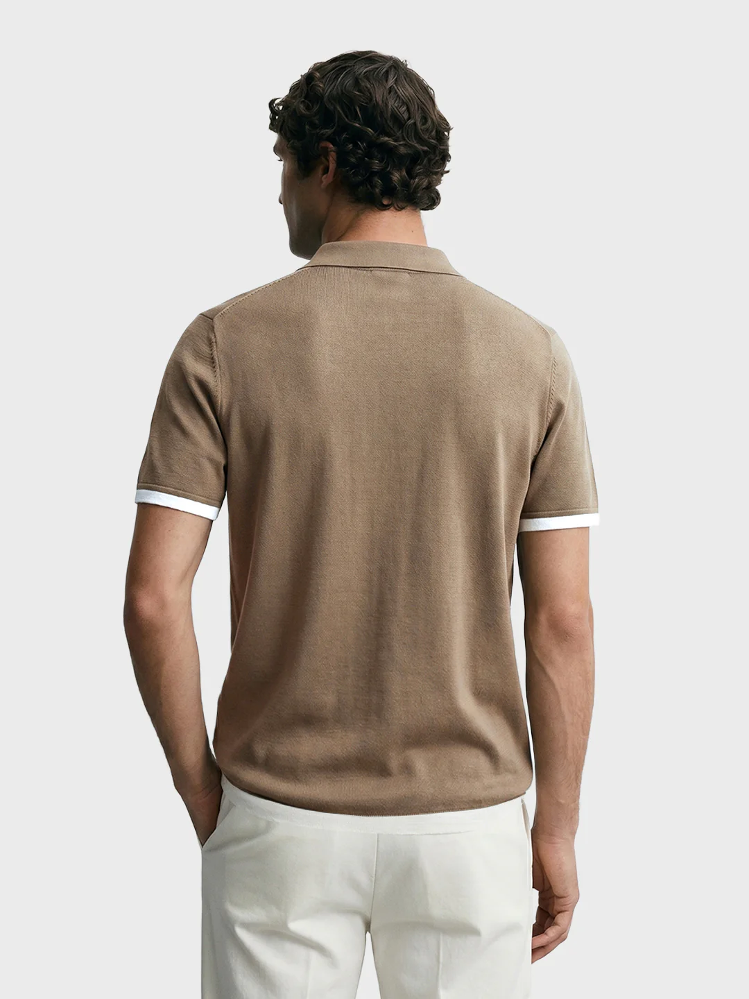 Men's Khaki Slim Fit Solid Casual T-Shirt - Image 3