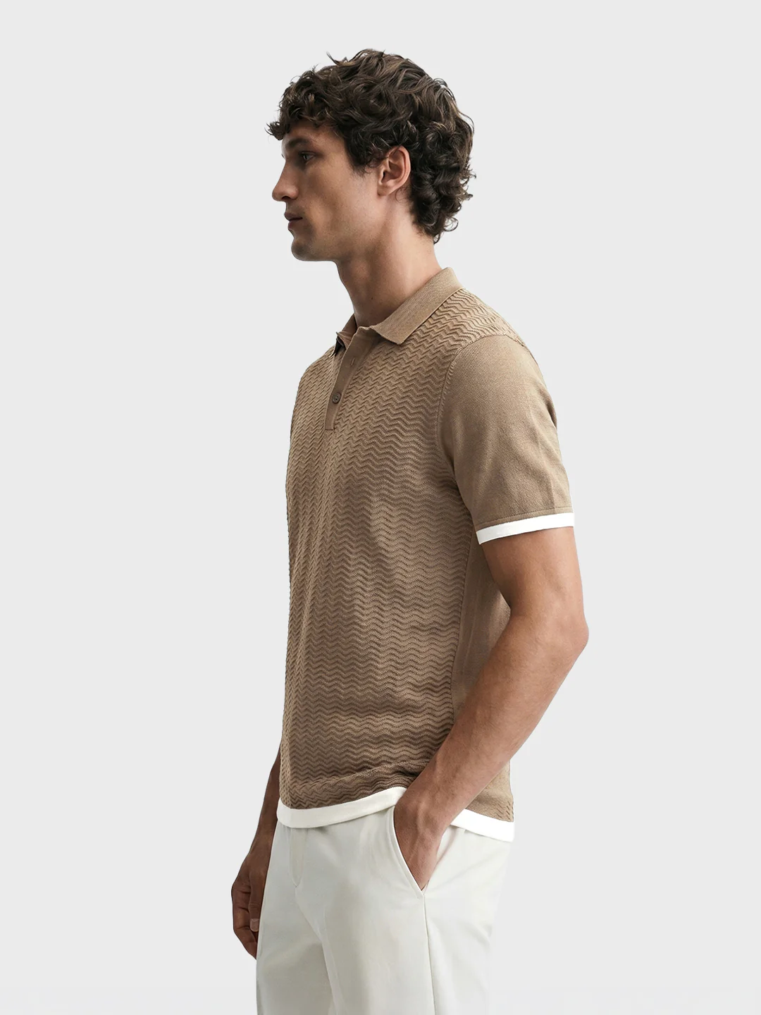 Men's Khaki Slim Fit Solid Casual T-Shirt - Image 4