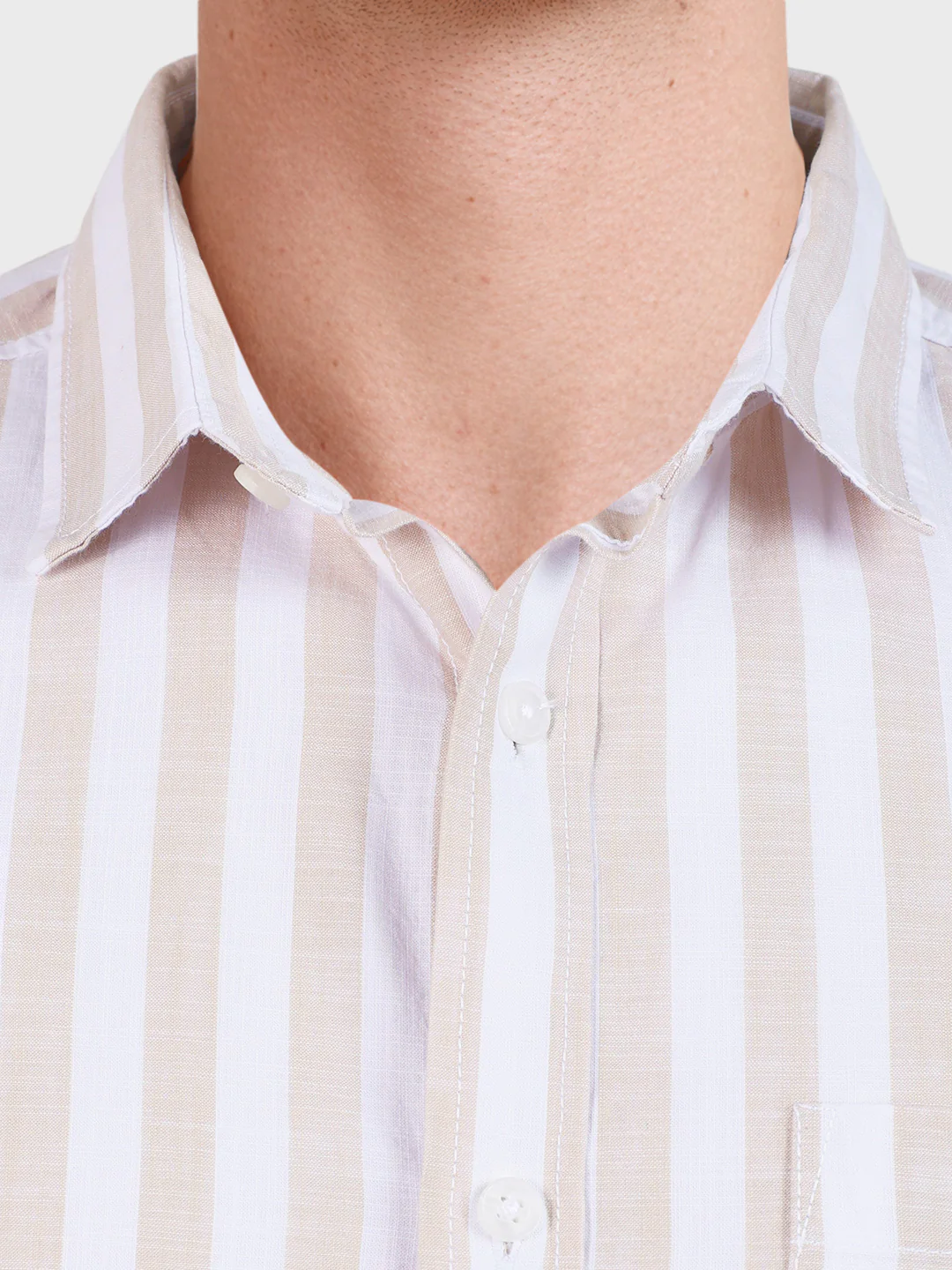 Men's Khaki Slim Fit Striped Casual Shirt - Image 3