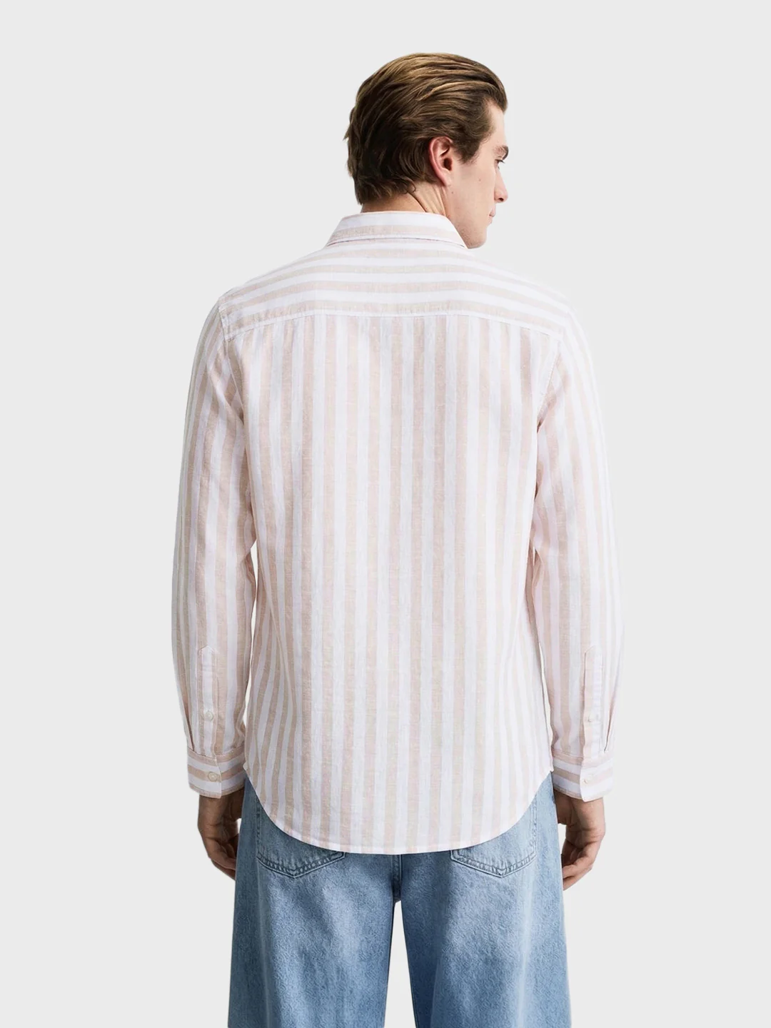 Men's Khaki Slim Fit Striped Casual Shirt - Image 5