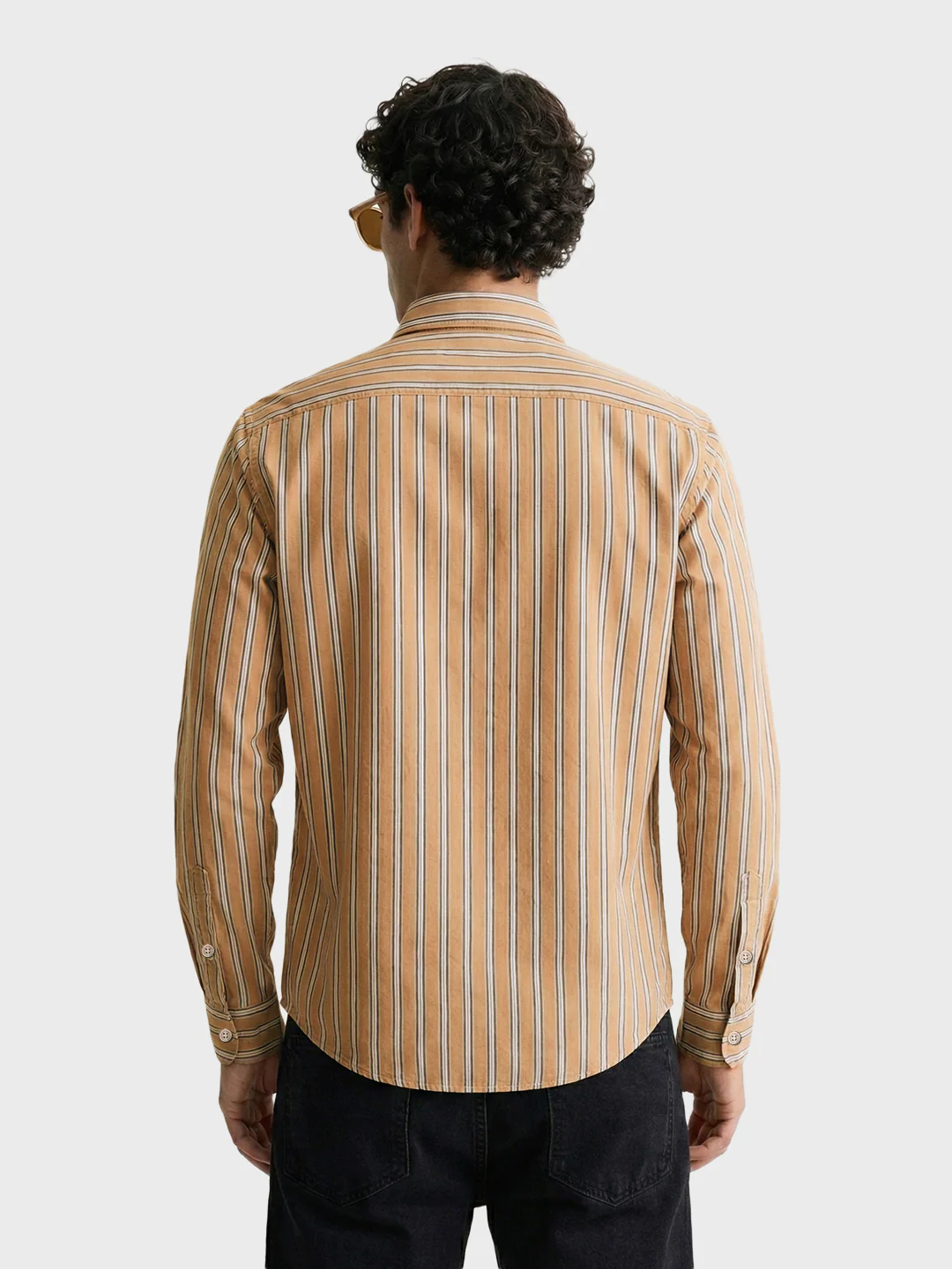 Men's Khaki Slim Fit Striped Casual Shirt - Image 2