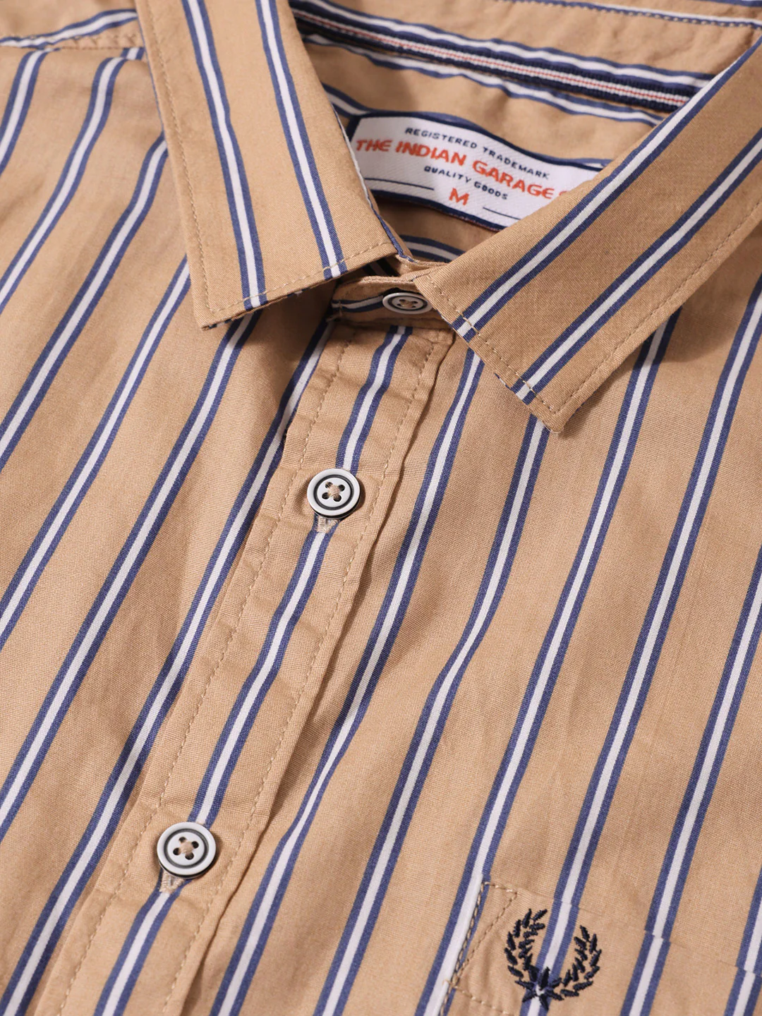 Men's Khaki Slim Fit Striped Casual Shirt - Image 3