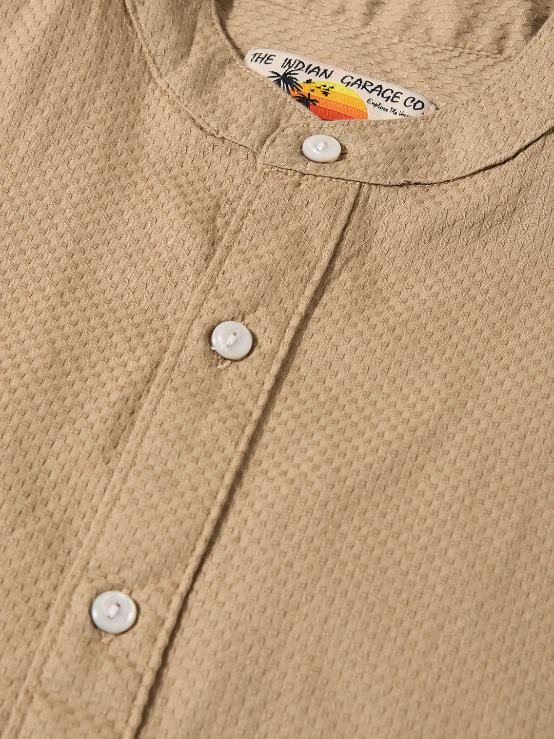 Men's Khaki Slim Fit Textured Casual Shirt - Image 3