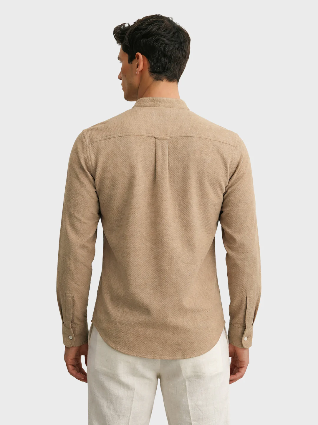 Men's Khaki Slim Fit Textured Casual Shirt - Image 4