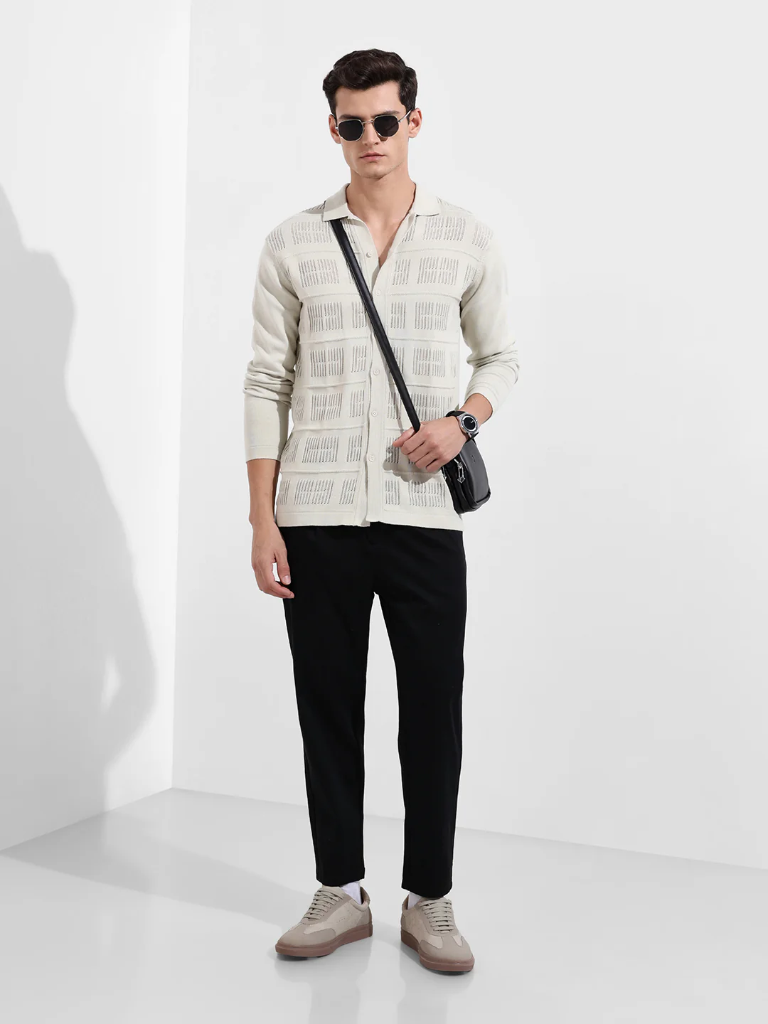Men's Green Slim Fit Flat Knit Textured Shirt - Image 4