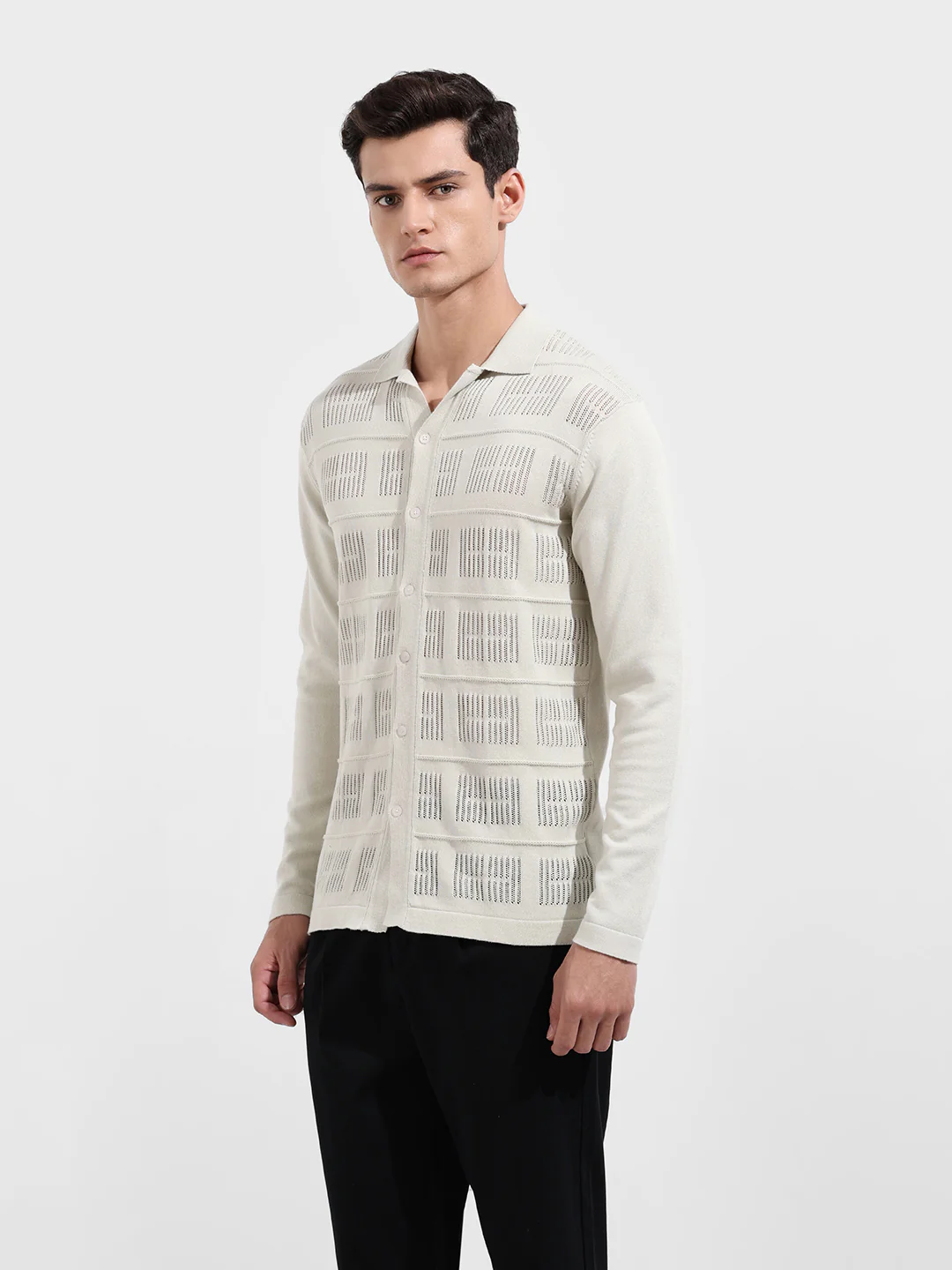 Men's Green Slim Fit Flat Knit Textured Shirt - Image 5