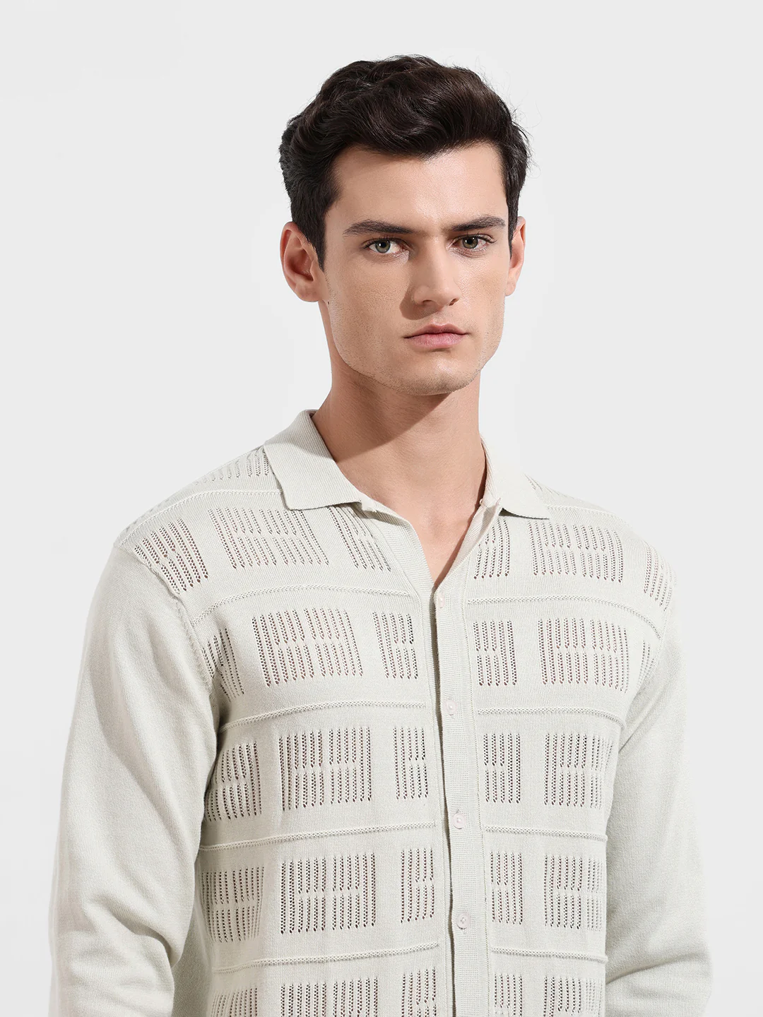Men's Green Slim Fit Flat Knit Textured Shirt - Image 6