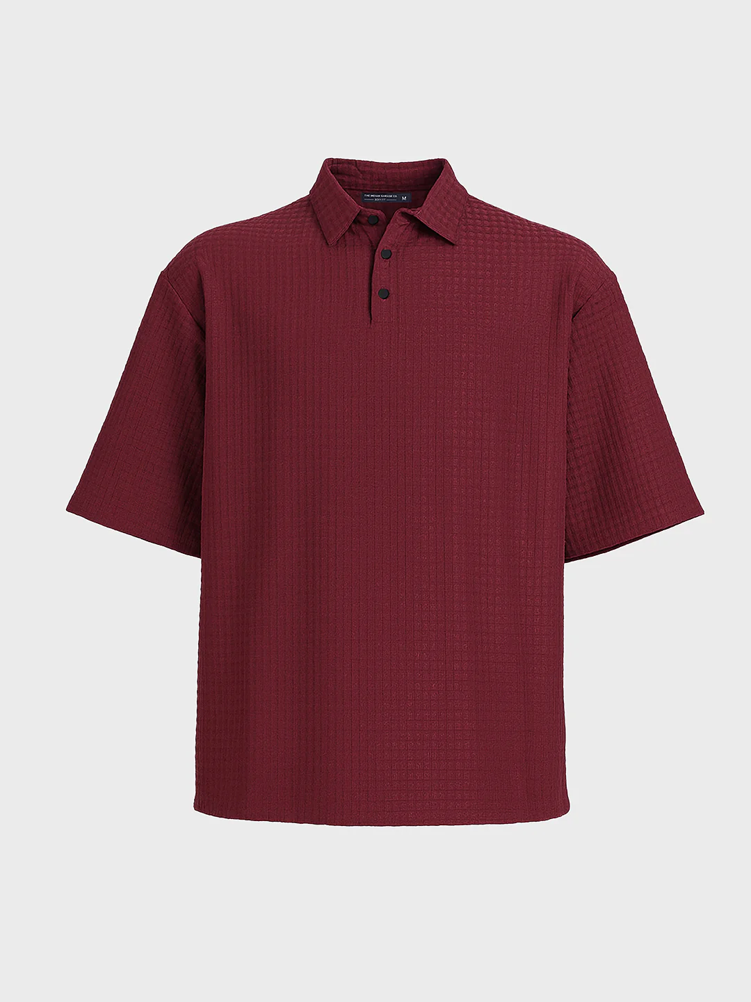 Men's Maroon Boxy Fit Textured Casual T-Shirt - Image 3