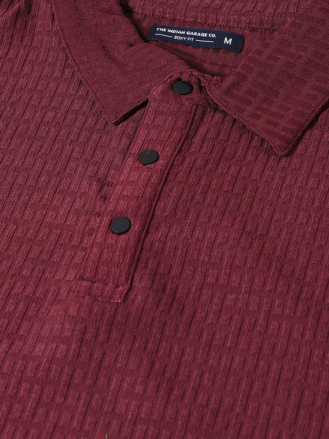 Men's Maroon Boxy Fit Textured Casual T-Shirt - Image 5
