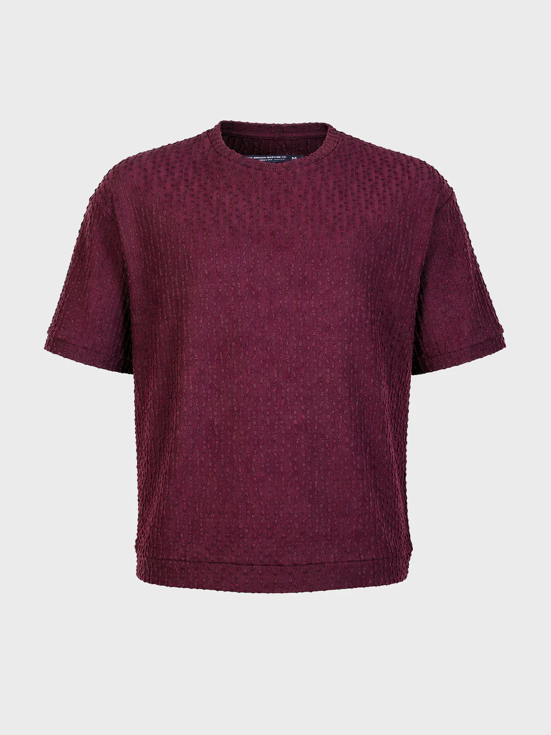Men's Maroon Boxy Fit Textured Resort Wear T-Shirt - Image 4