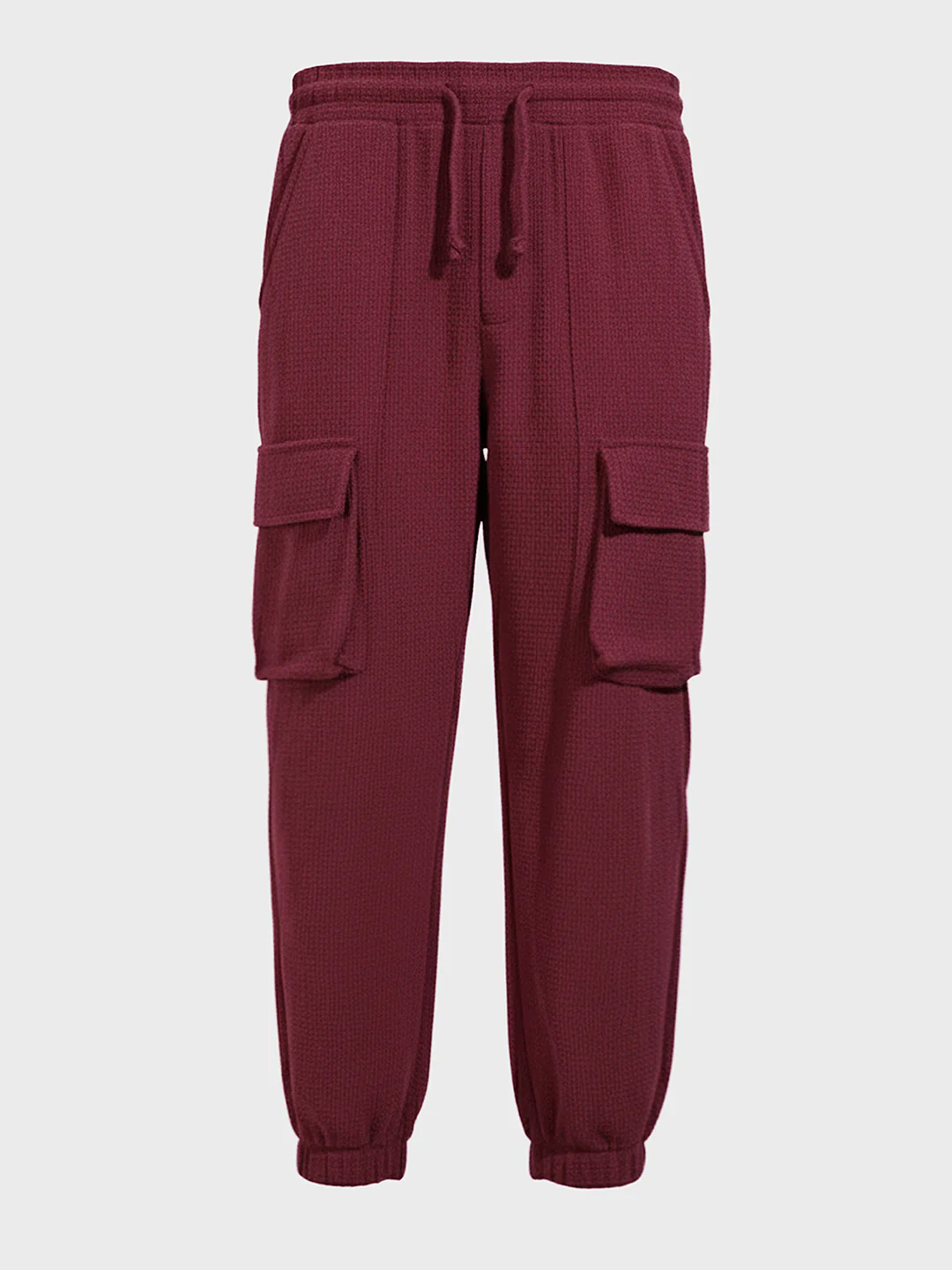 Men's Maroon Loose Fit Solid Utility Joggers - Image 3